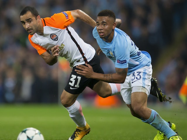 Gabriel Jesus and Ismaily in action during the Champions League game between Manchester City and Shakhtar Donetsk on September 26, 2017