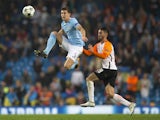 John Stones and Facundo Ferreyra in action during the Champions League game between Manchester City and Shakhtar Donetsk on September 26, 2017