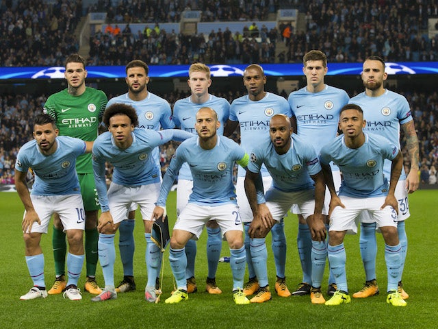 City players line up for a team photo prior to the Champions League game between Manchester City and Shakhtar Donetsk on September 26, 2017