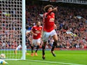 Manchester United midfielder Marouane Fellaini celebrates after doubling his side's lead during the Premier League match with Crystal Palace on September 30, 2017