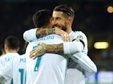 Sergio Ramos embraces Cristiano Ronaldo during the Champions League game between Borussia Dortmund and Real Madrid on September 26, 2017