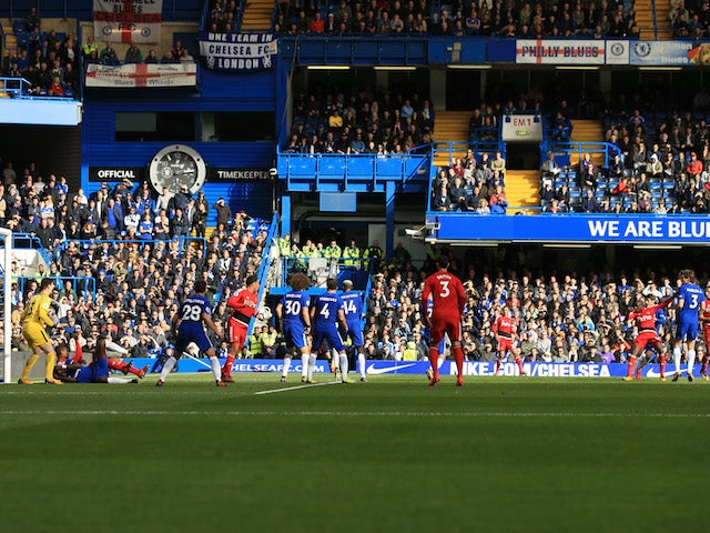 Abdoulaye Doucoure equalises just before the break during the Premier League game between Chelsea and Watford on October 21, 2017