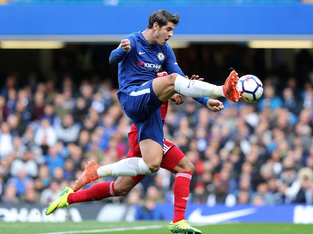 Alvaro Morata in action during the Premier League game between Chelsea and Watford on October 21, 2017