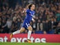 David Luiz celebrates opening the scoring during the Champions League group game between Chelsea and Roma on October 18, 2017