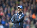 David Wagner watches on during the Premier League game between Huddersfield Town and Manchester United on October 21, 2017