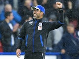 A gleeful David Wagner during the Premier League game between Huddersfield Town and Manchester United on October 21, 2017