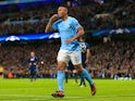 Gabriel Jesus celebrates scoring the second during the Champions League group game between Manchester City and Napoli on October 17, 2017