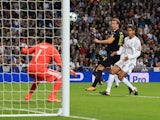 Harry Kane scores the opener during the Champions League group game between Real Madrid and Tottenham Hotspur on October 17, 2017