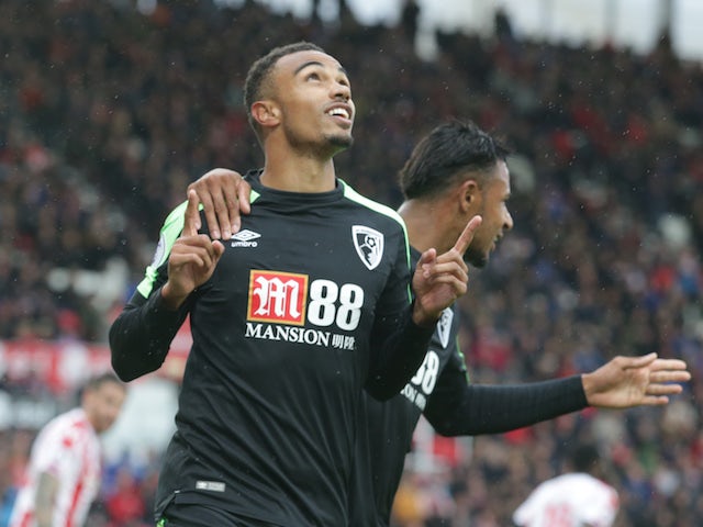 Junior Stanislas celebrates scoring during the Premier League game between Stoke City and Bournemouth on October 21, 2017