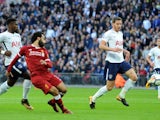 Mohamed Salah pulls one back during the Premier League game between Tottenham Hotspur and Liverpool on October 22, 2017