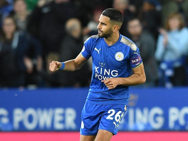 Riyad Mahrez celebrates grabbing the equaliser during the Premier League game between Leicester City and West Bromwich Albion on October 16, 2017