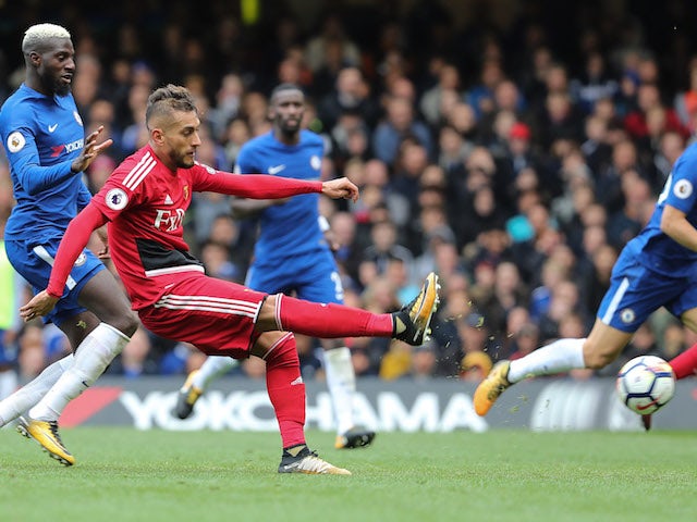Roberto Pereyra scores during the Premier League game between Chelsea and Watford on October 21, 2017