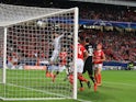 Romelu Lukaku has a shot during the Champions League group game between Benfica and Manchester United on October 18, 2017