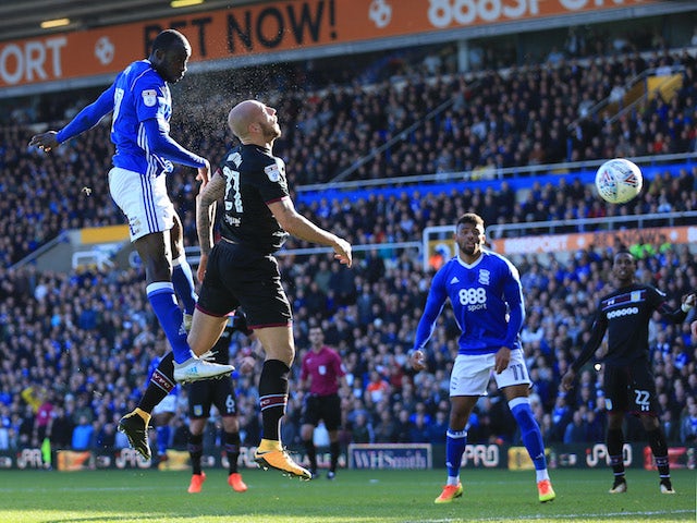 Cheick N'Doye has a header saved during the Championship game between Birmingham City and Aston Villa on October 29, 2017