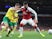 Christoph Zimmerman battles with Olivier Giroud during the EFL Cup game between Arsenal and Norwich City on October 24, 2017