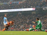 Claudio Bravo saves a late Bright Enobakhare attempt during the EFL Cup game between Manchester City and Wolverhampton Wanderers on October 24, 2017