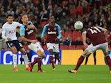 Dele Alli scores the second during the EFL Cup game between Tottenham Hotspur and West Ham United on October 25, 2017