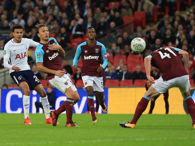 Dele Alli scores the second during the EFL Cup game between Tottenham Hotspur and West Ham United on October 25, 2017