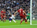 Harry Kane scores Spurs' fourth during the Premier League game between Tottenham Hotspur and Liverpool on October 22, 2017
