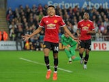 Jesse Lingard celebrates scoring the opener during the EFL Cup game between Swansea City and Manchester United on October 24, 2017