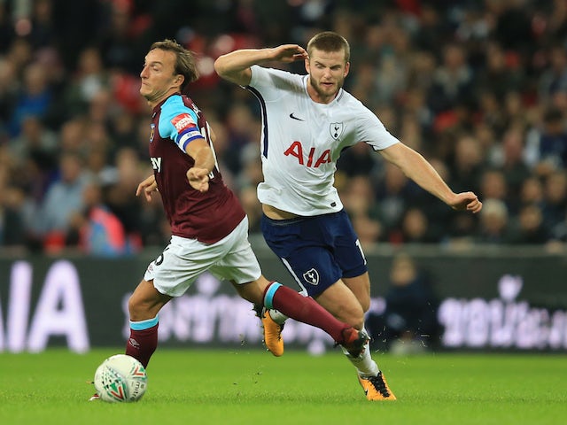 Mark Noble and Eric Dier in action during the EFL Cup game between Tottenham Hotspur and West Ham United on October 25, 2017