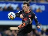 Mesut Ozil in action during the Premier League game between Everton and Arsenal on October 22, 2017