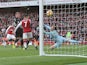 Sead Kolasinac scores the equaliser during the Premier League game between Arsenal and Swansea City on October 28, 2017