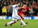 Alkex Oxlade-Chamberlain and Marwan Kabha in action during the Champions League group game between Liverpool and Maribor on November 1, 2017