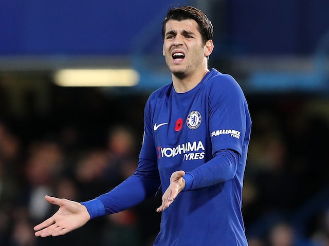Alvaro Morata complains during the Premier League game between Chelsea and Manchester United on November 5, 2017