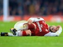 Jack Wilshere goes down injured during the Europa League group game between Arsenal and Red Star Belgrade on November 2, 2017