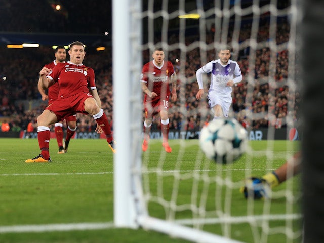 James Milner has a penalty saved during the Champions League group game between Liverpool and Maribor on November 1, 2017