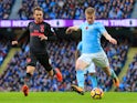 Kevin De Bruyne scores the opener during the Premier League game between Manchester City and Arsenal on November 5, 2017