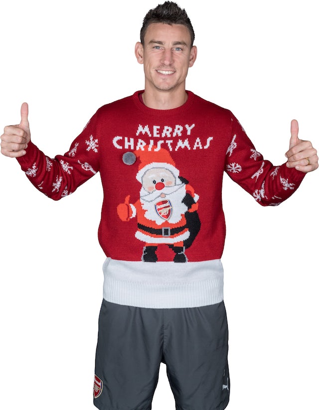 Laurent Koscielny poses for the Save The Children's Christmas Jumper Day