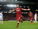 Mohamed Salah celebrates scoring during the Champions League group game between Liverpool and Maribor on November 1, 2017