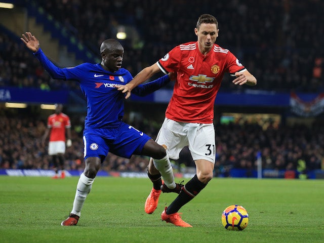 N'Golo Kante and Nemanja Matic in action during the Premier League game between Chelsea and Manchester United on November 5, 2017