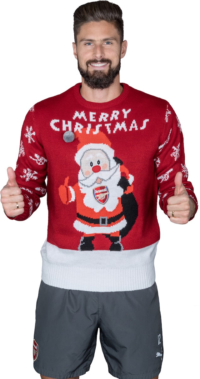Olivier Giroud poses for the Save The Children's Christmas Jumper Day
