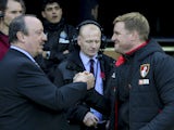 Newcastle manager Rafael Benitez meets Bournemouth boss Eddie Howe prior to their Premier League clash at St James' Park on November 4, 2017