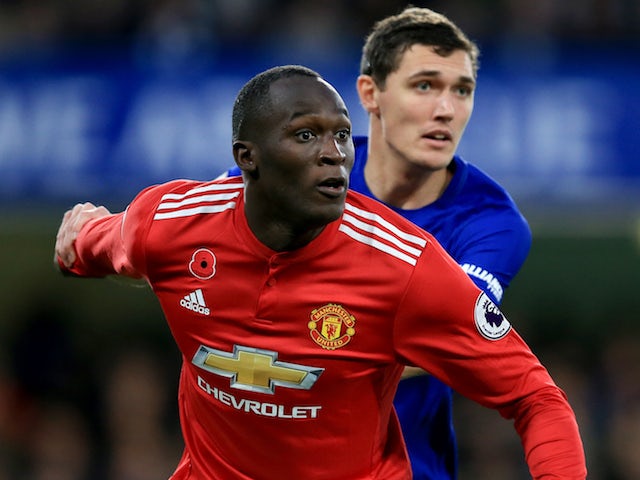 Romelu Lukaku and Andreas Christensen in action during the Premier League game between Chelsea and Manchester United on November 5, 2017