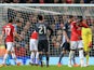 Romelu Lukaku walks away in the buildup to United's second penalty during the Champions League group game between Manchester United and Benfica on October 31, 2017