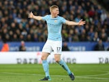 Kevin De Bruyne in action during the Premier League game between Leicester City and Manchester City on November 18, 2017