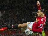Zlatan Ibrahimovic takes a shot during the Premier League game between Manchester United and Newcastle United on November 18, 2017