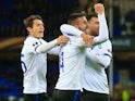 Bryan Cristante celebrates scoring his side's second during the Europa League group game between Everton and Atalanta on November 23, 2017
