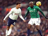 Dele Alli and Allan Nyom in action during the Premier League game between Tottenham Hotspur and West Bromwich Albion on November 25, 2017