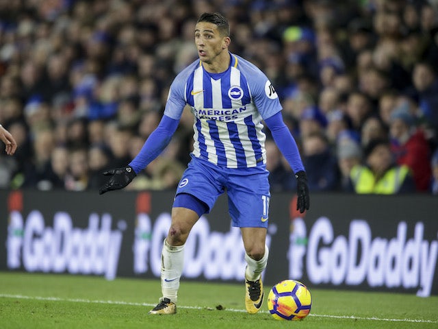 Brighton & Hove Albion midfielder Anthony Knockaert in action during his side's Premier League clash with Crystal Palace at the Amex Stadium on November 28, 2017