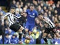Ayoze Perez and Mikel Merino close in on Danny Drinkwater during the Premier League game between Chelsea and Newcastle United on December 2, 2017