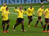 Christian Kabasele celebrates scoring the opener during the Premier League game between Watford and Tottenham Hotspur on December 2, 2017