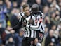 Dwight Gayle celebrates with Mohamed Diame after scoring during the Premier League game between Chelsea and Newcastle United on December 2, 2017