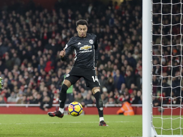 Jesse Lingard scores his second of the afternoon during the Premier League game between Arsenal and Manchester United on December 2, 2017