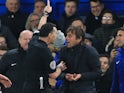 Neil Swarbrick sends Antonio Conte to the stands during the Premier League game between Chelsea and Swansea City on November 29, 2017