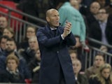 Real Madrid manager Zinedine Zidane watches on on November 1, 2017